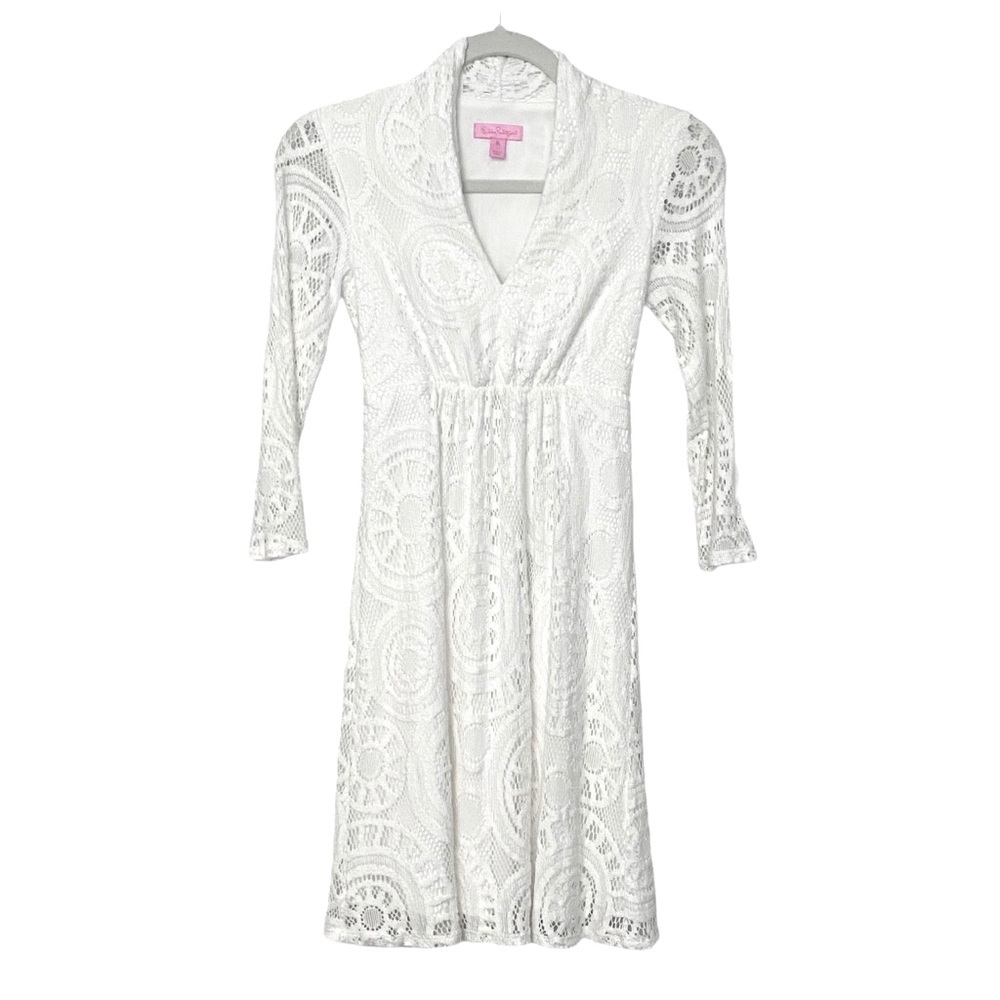 Lilly Pulitzer White Crochet 3/4 Sleeve Dress XS